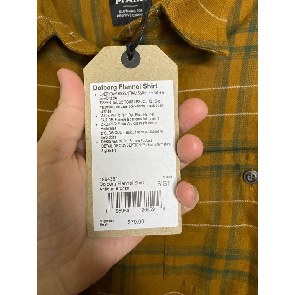 Prana Dolberg Plaid Flannel Shirt Standard Fit (Antique Bronze) size small - Picture 6 of 7